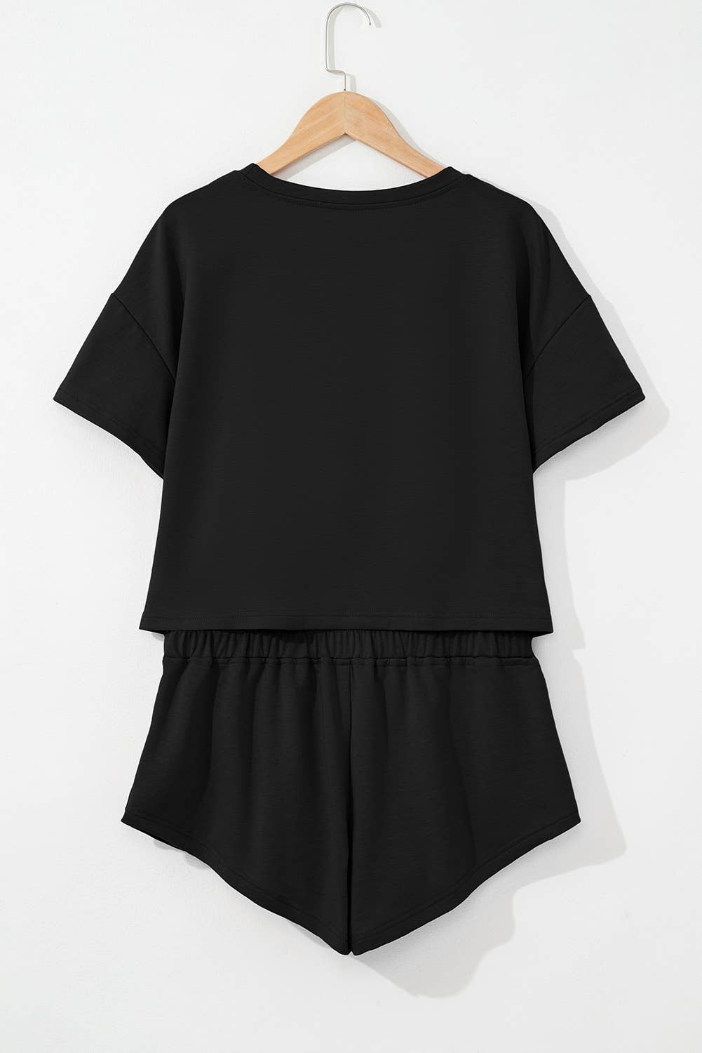Cropped Tee and Ruffle High Waist Skort Set: Beige
