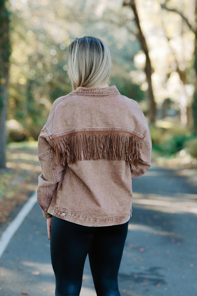 Rhinestone Fringed Denim Jacket