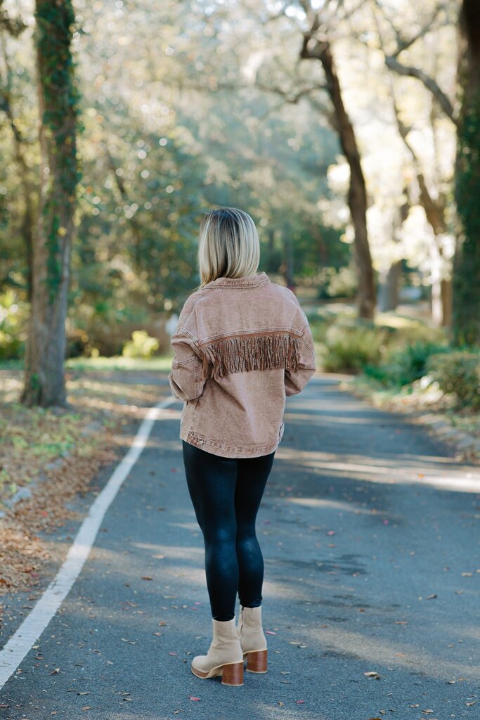 Rhinestone Fringed Denim Jacket