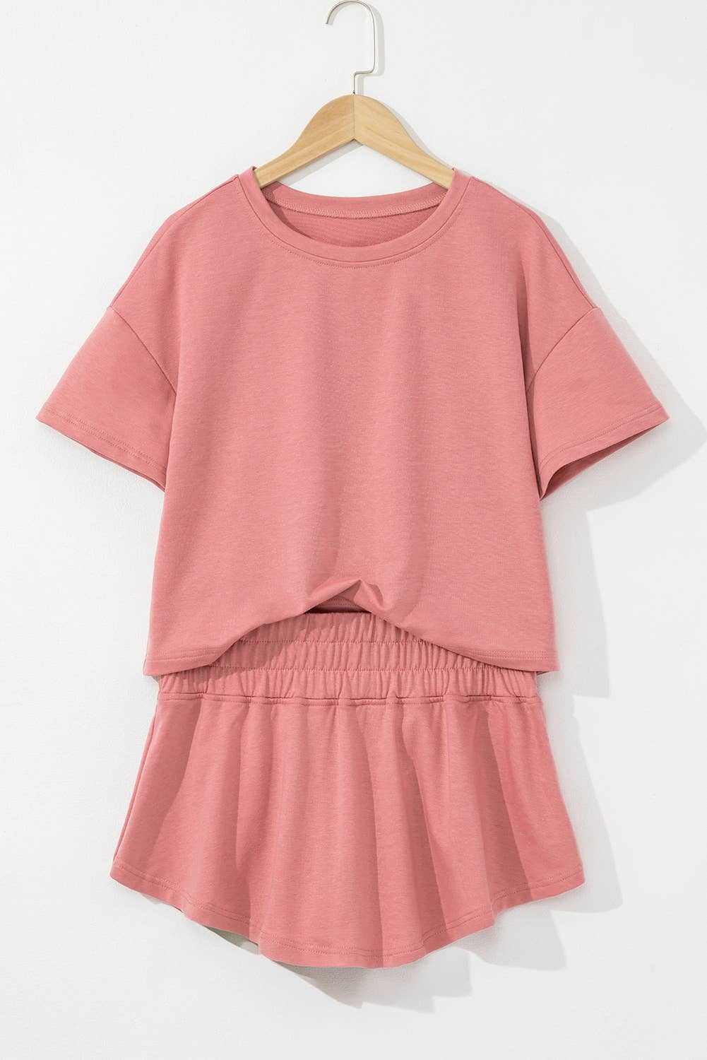 Cropped Tee and Ruffle High Waist Skort Set: Black