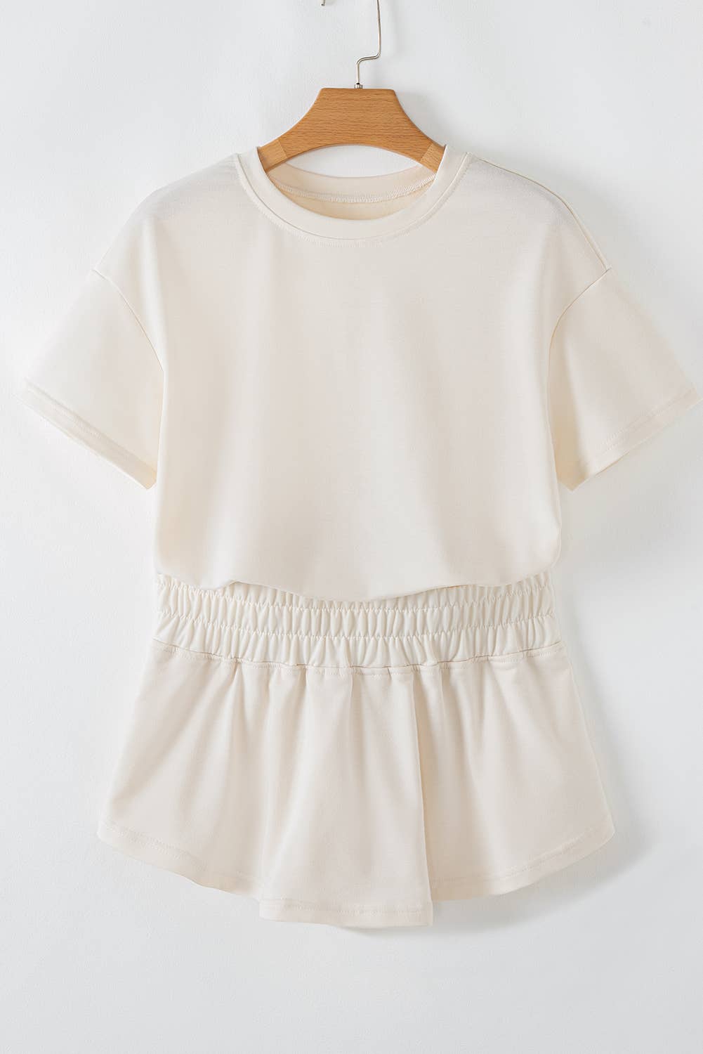 Cropped Tee and Ruffle High Waist Skort Set: Beige