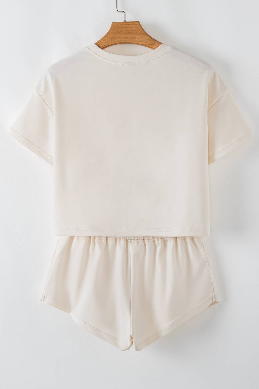 Cropped Tee and Ruffle High Waist Skort Set: Beige