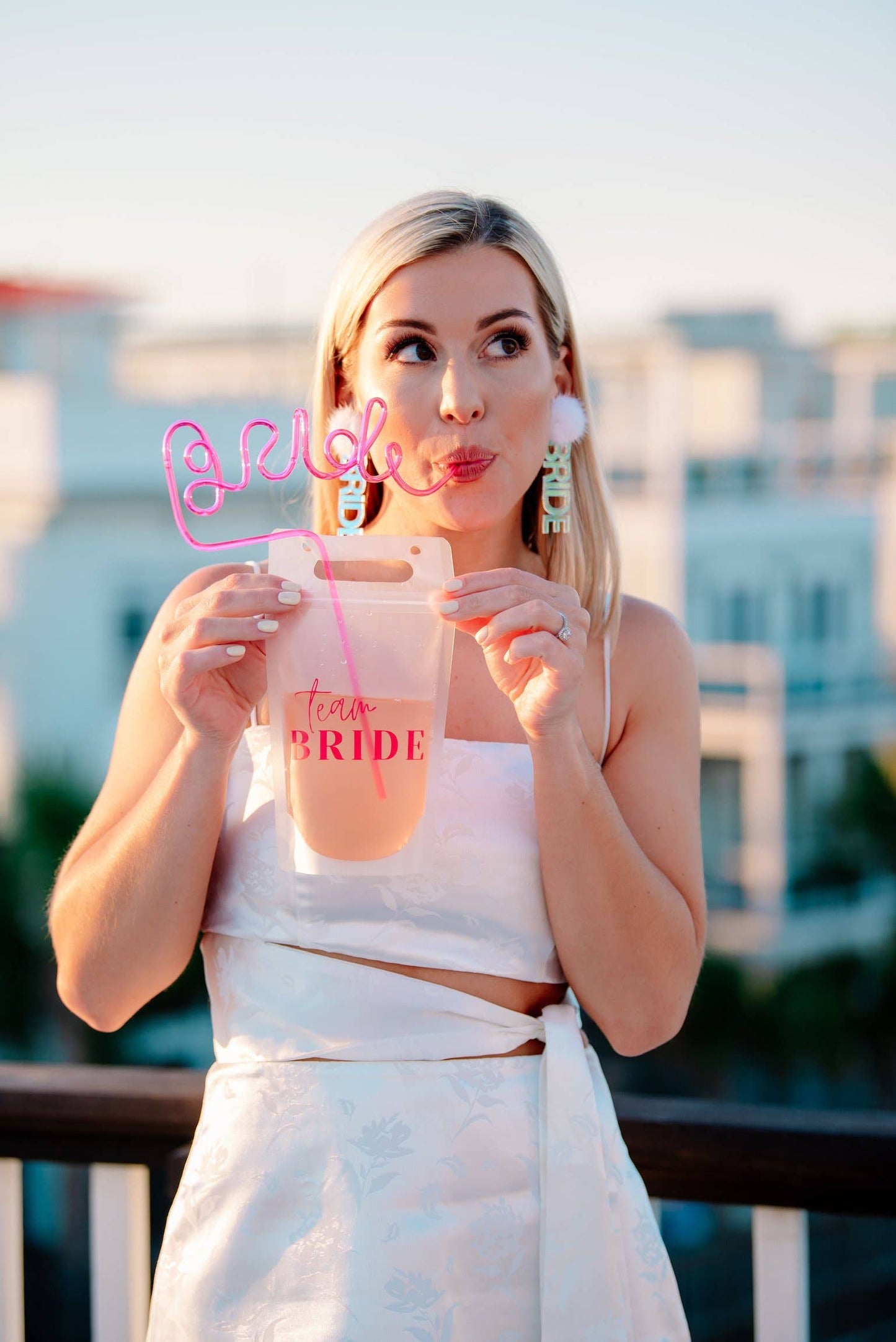 Bride Iridescent Earrings: White Puff Post