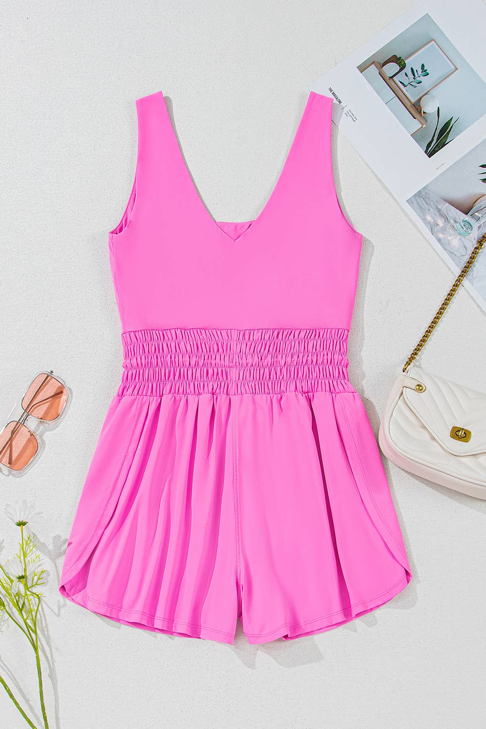 Tank Loop Drawstring Cinched Waist Romper: Blue
