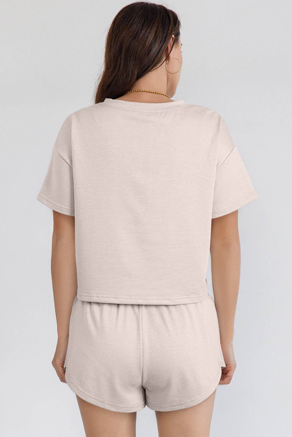 Cropped Tee and Ruffle High Waist Skort Set: Beige