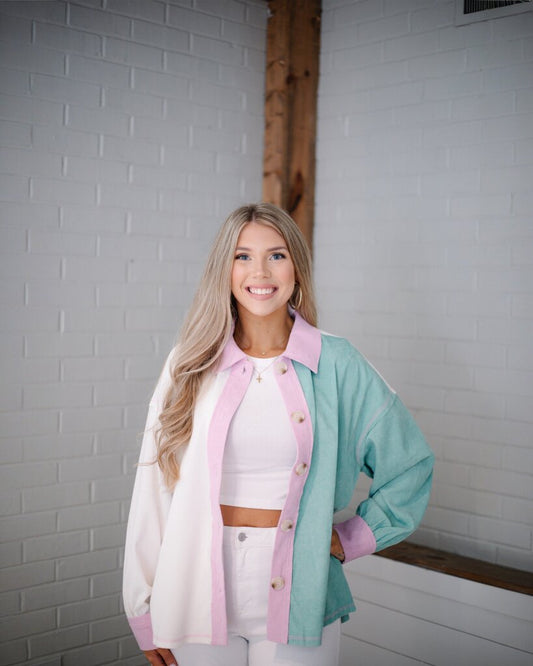 Color Block Button Up
