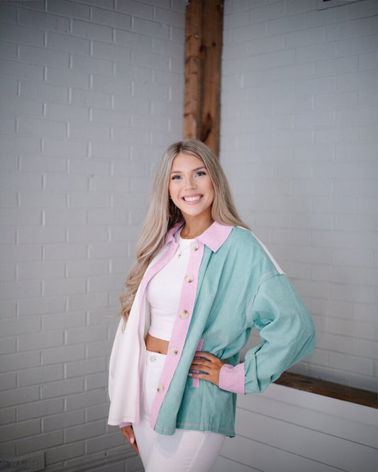 Color Block Button Up