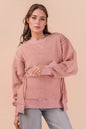 Oversized Casual Solid Fleece Top - Round Neck -