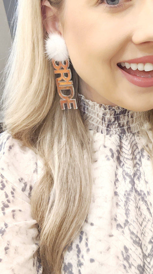 Bride Iridescent Earrings: White Puff Post