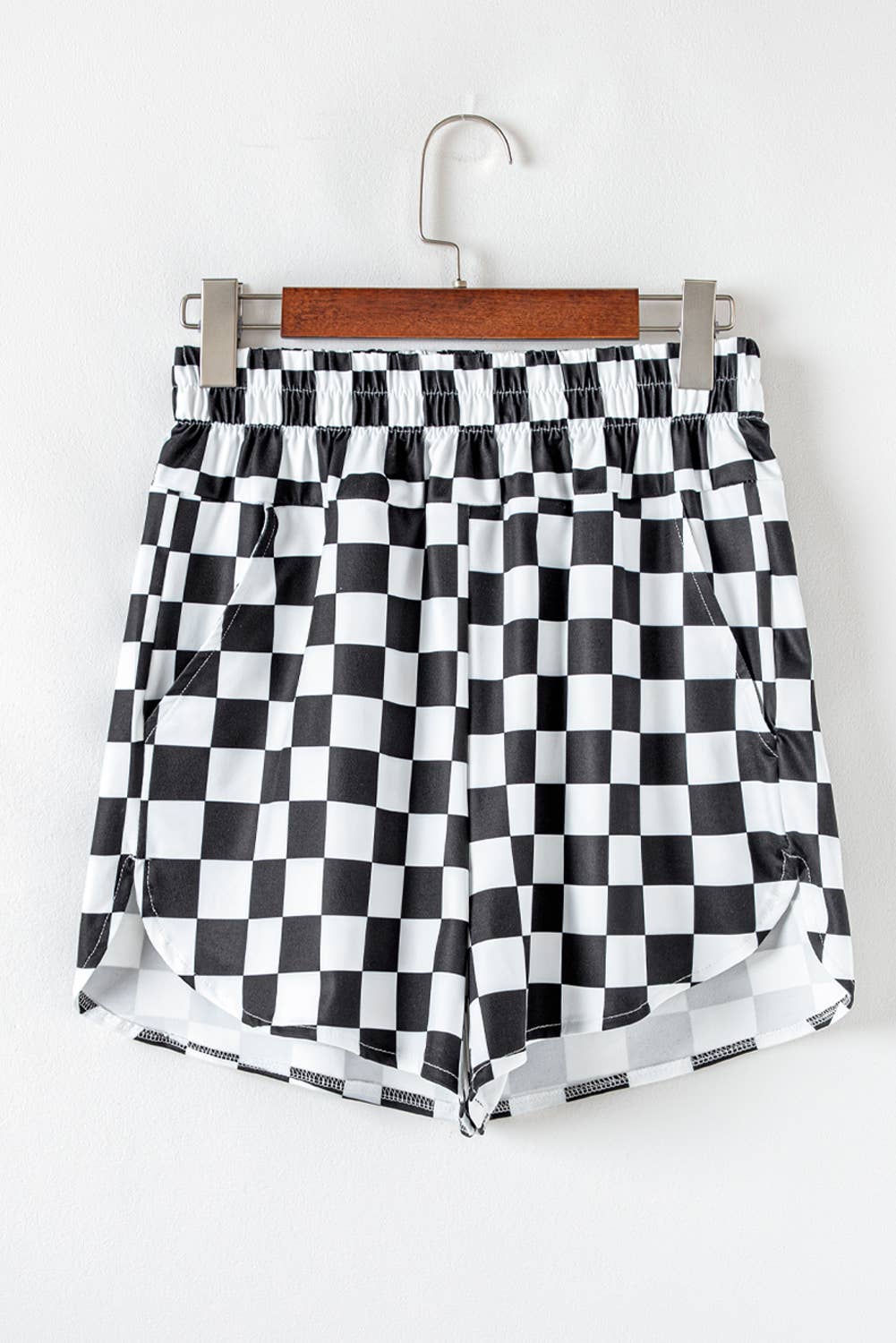 Checkered Print High Waist Casual Shorts: Black and White