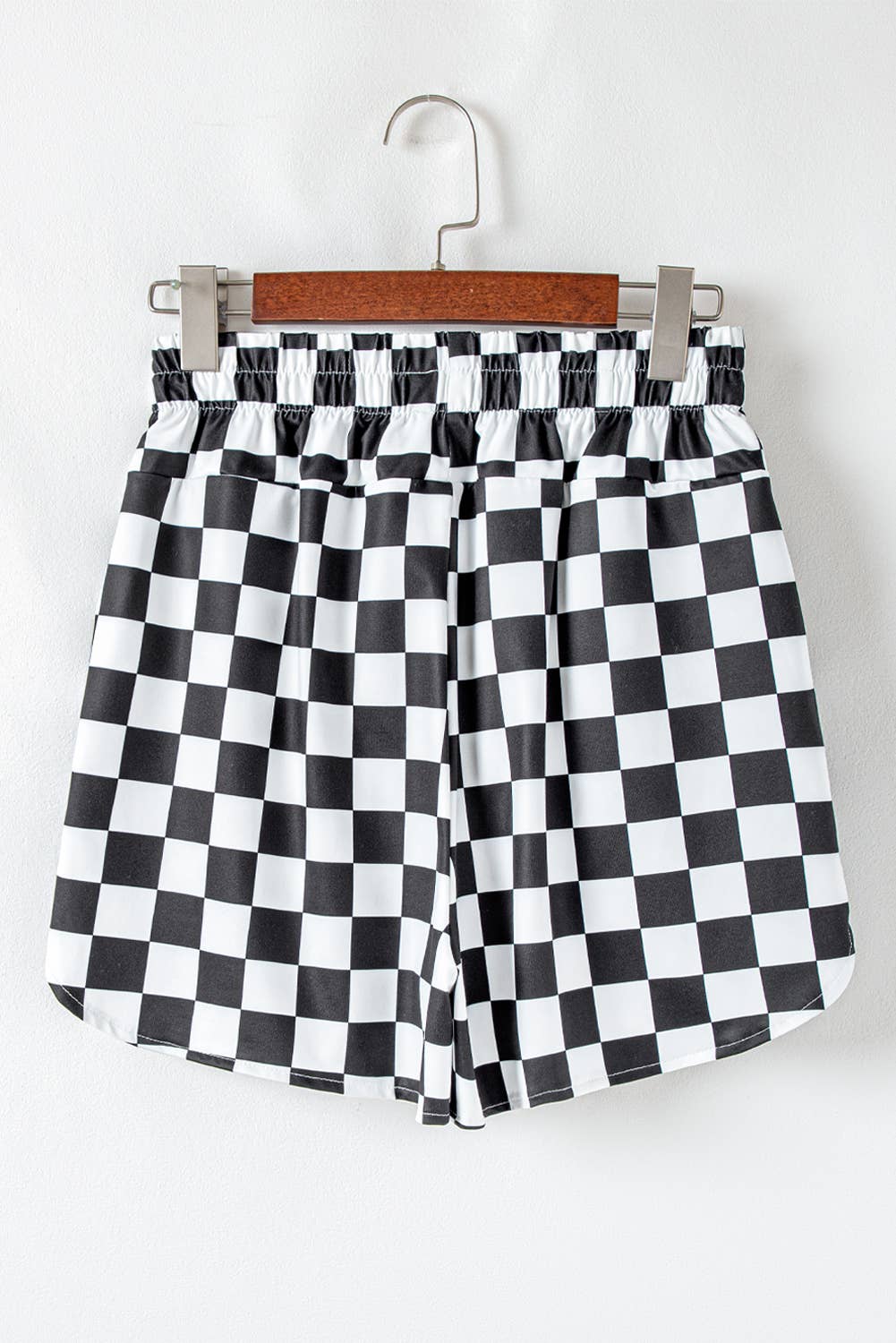 Checkered Print High Waist Casual Shorts: Black and White