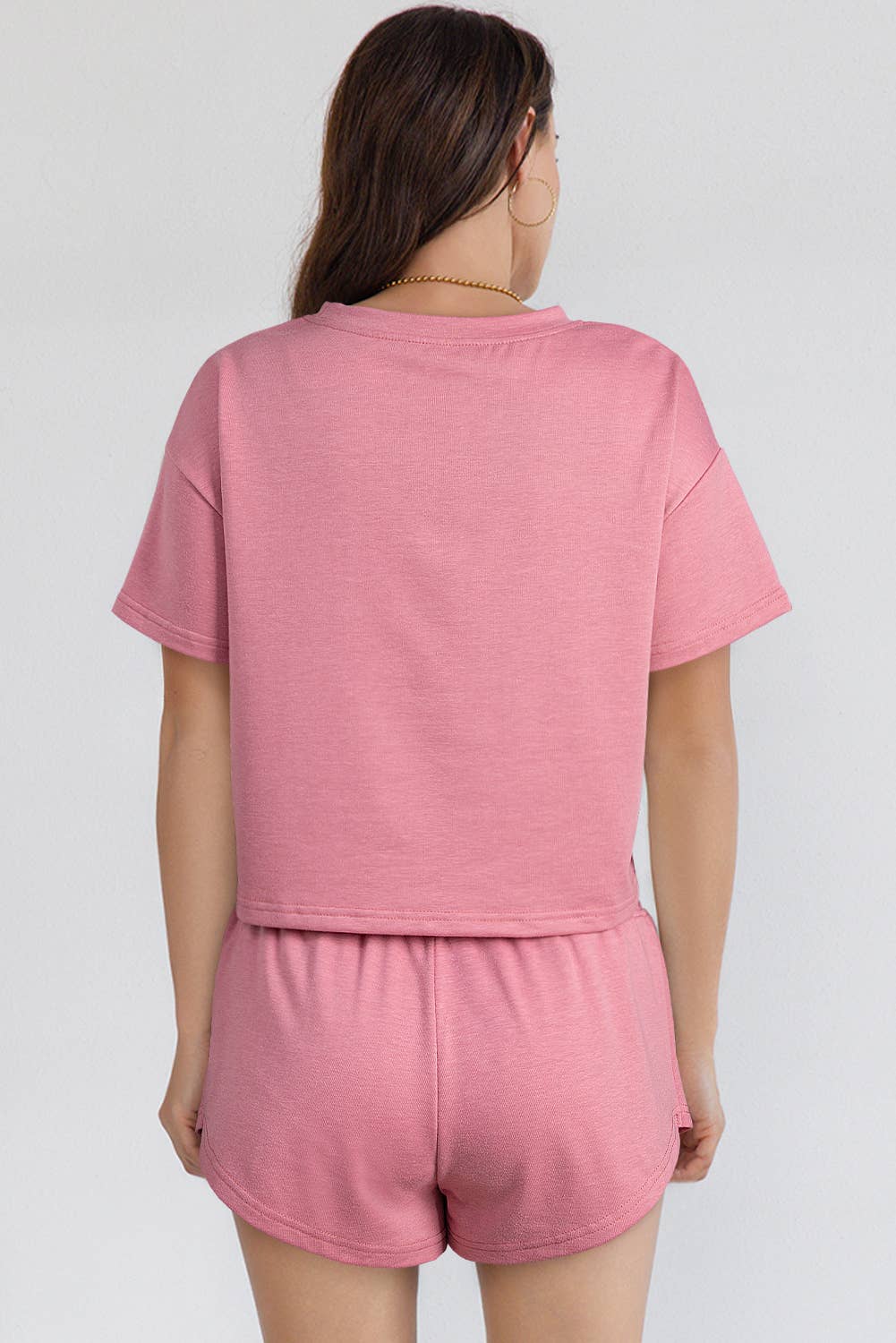 Cropped Tee and Ruffle High Waist Skort Set: Coral